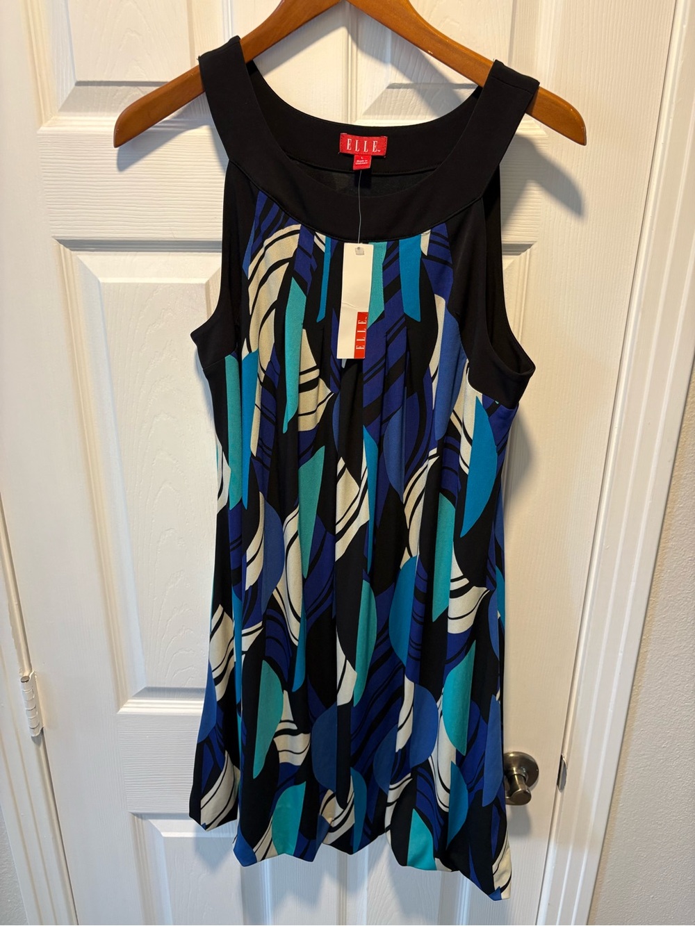 ELLE Black, Blue & Teal Abstract Sleeveless Mini Dress